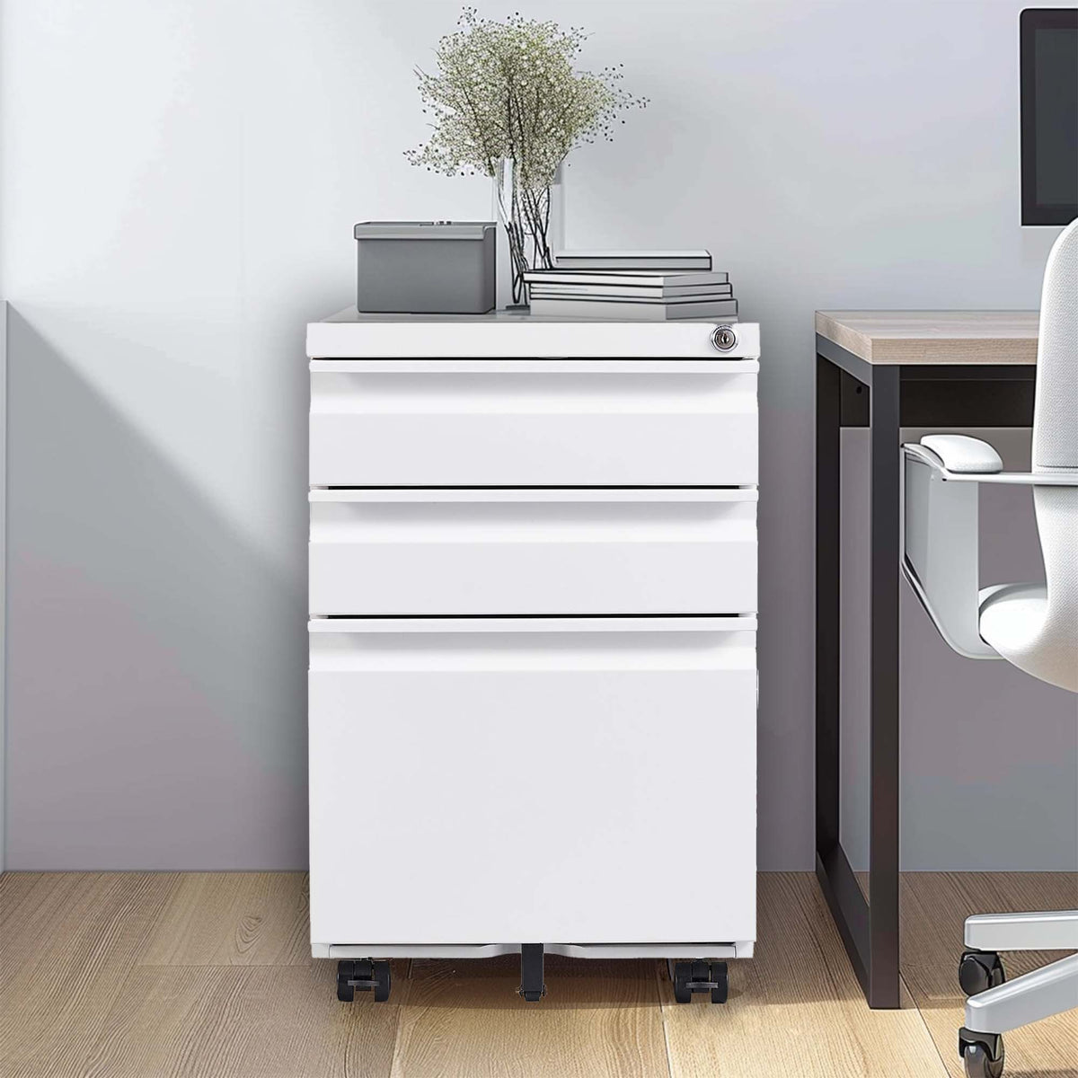 Metal Drawer Mobile File Cabinet With Lock For Home Office Organizer