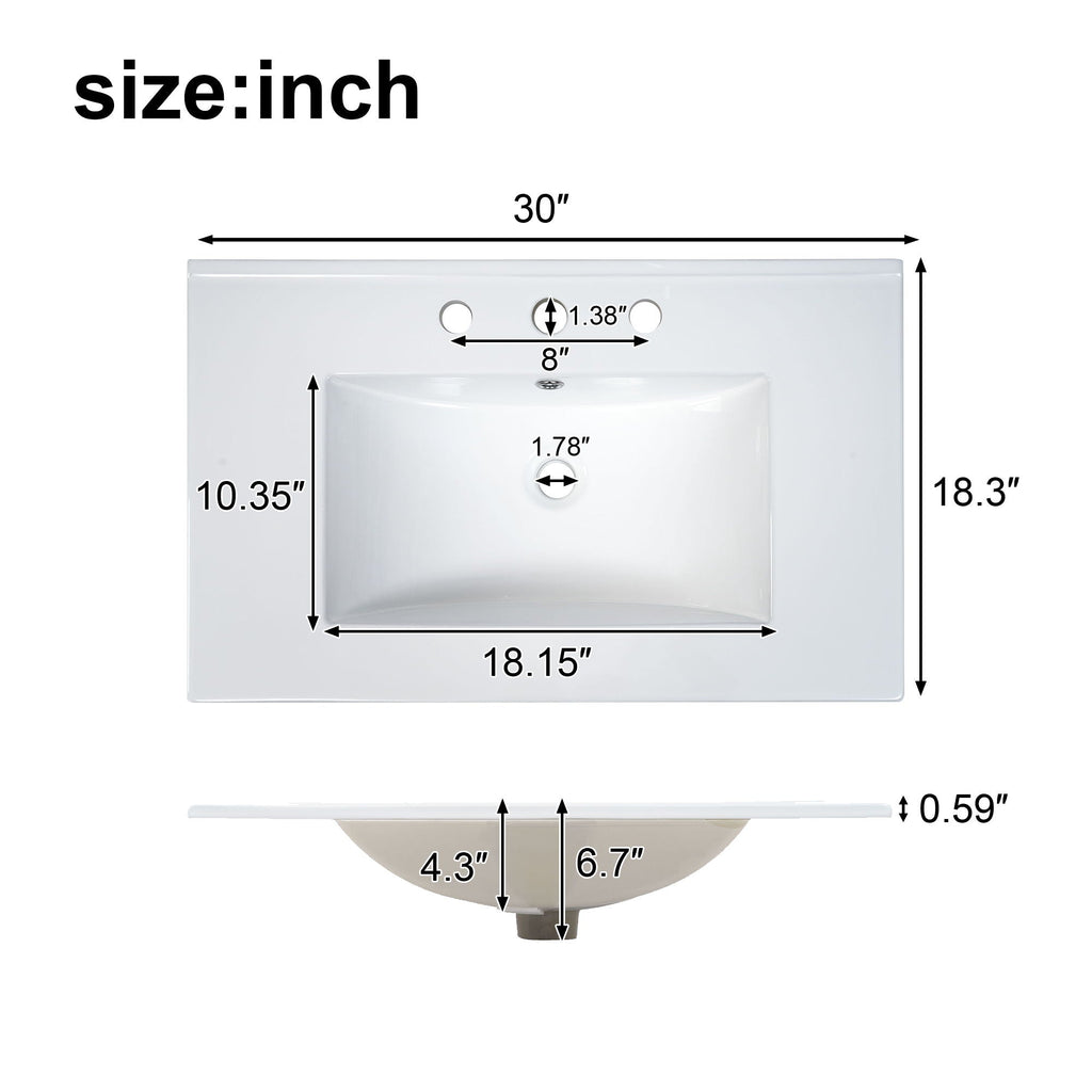 Bathroom Vanity With Sink, 1 Divided Drawer And 2 Soft Close Doors With Double Shelf