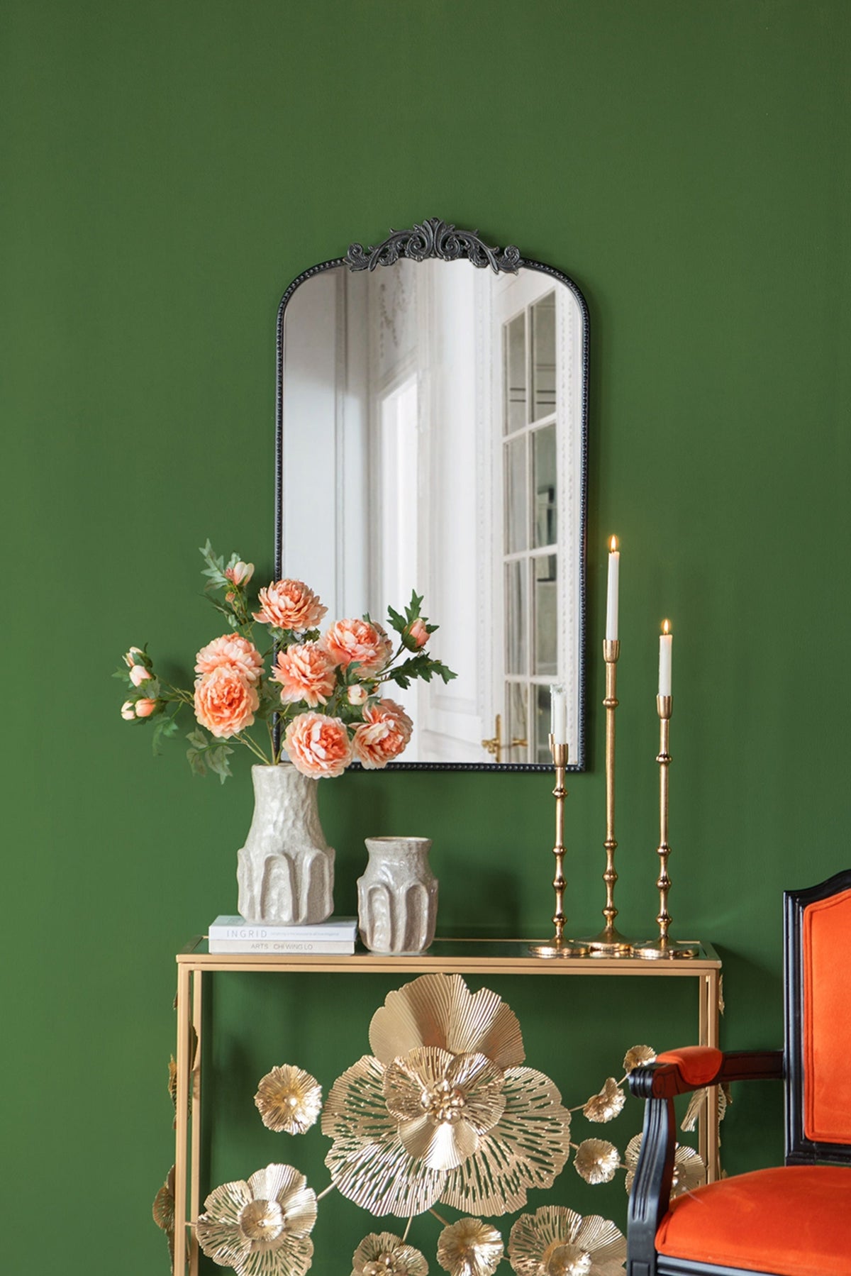 4.5x15.5' Slender Aluminum Taper Candle Holder with Bead Accents, Bronze