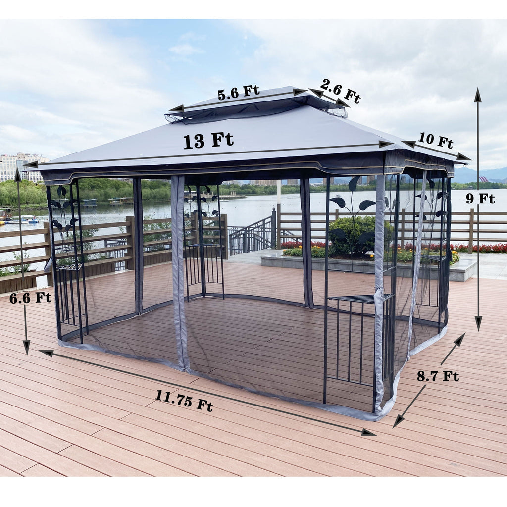Patio Gazebo Tent With Ventilated Double Roof And Mosquito Net For Backyard Or Garden