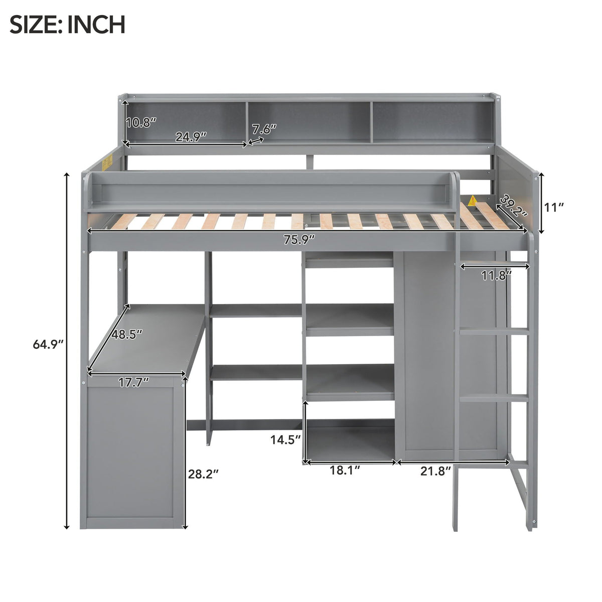Loft Bed With Built In Desk, Storage Shelves, And Wardrobe
