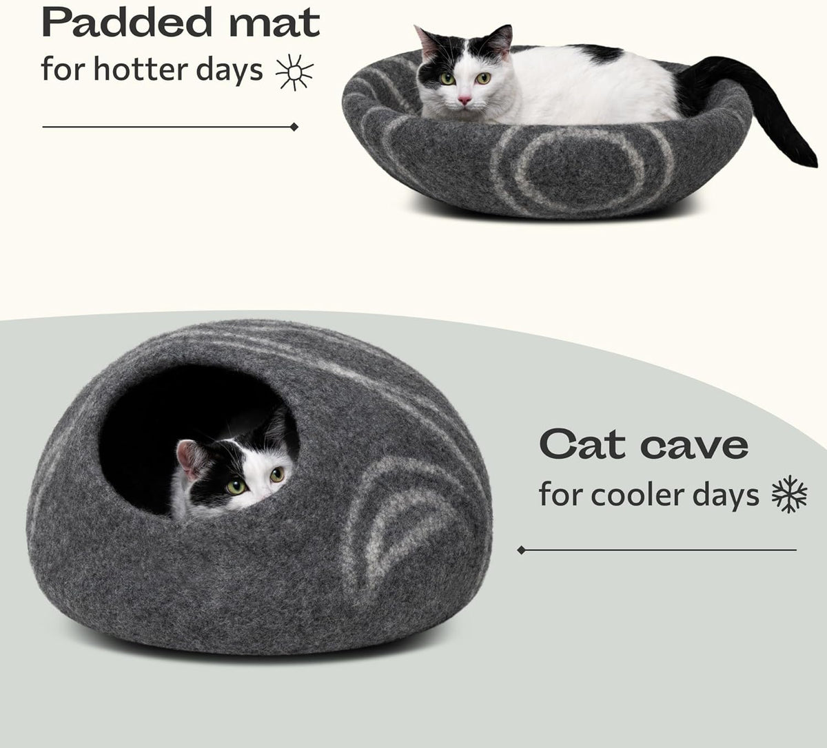 Cat Cave – Premium Felt Cat Bed for Indoor Cats, Handmade Merino Wool (Dark Gray, Medium)