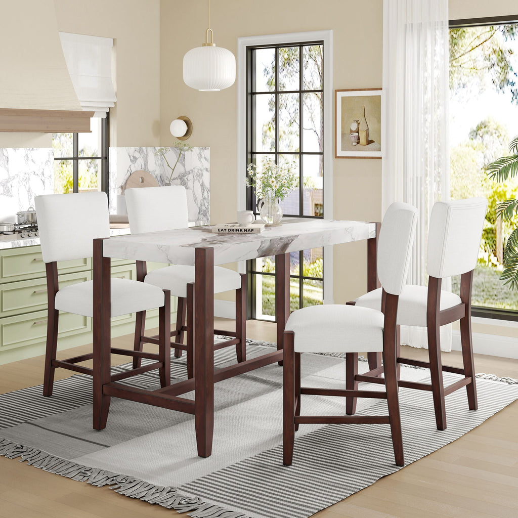5 Piece Counter Height Dining Set With 4 Upholstered Chairs