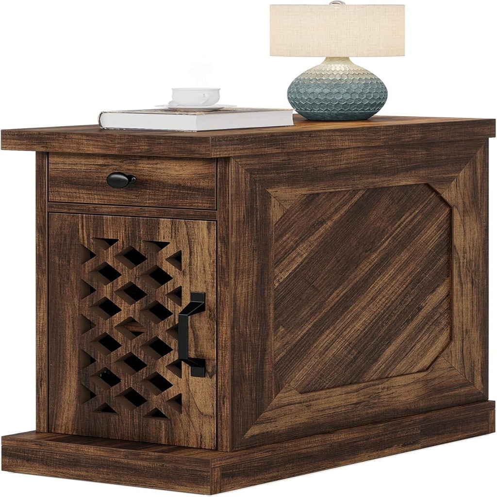Narrow End Table With Drawer & Cabinet, Nightstand For Small Spaces - Brown