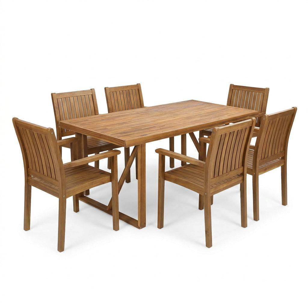 7 Pieces Acacia Wood Outdoor Dining Set – Modern Style