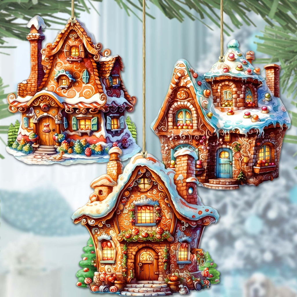 Fairy Tale Houses Wooden Ornaments Set of 3 by G. Debrekht - Christmas Decor - 8100191S3