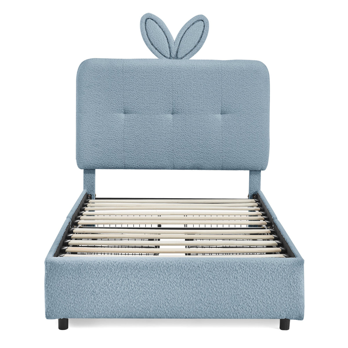 Twin Size Kids Upholstered Bed with Oversized Rabbit Ear Headboard