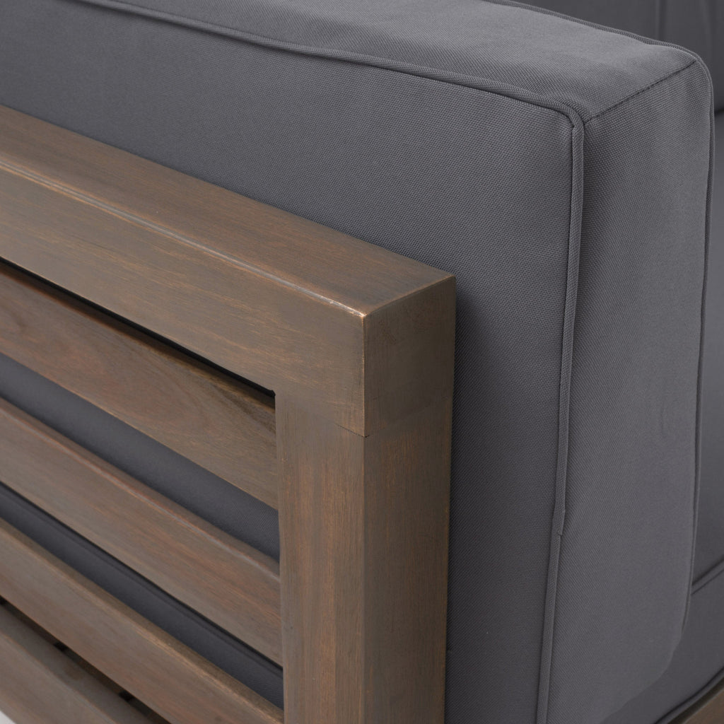 Oana Outdoor Wooden Sectional Set with Cushions, Dark Grey