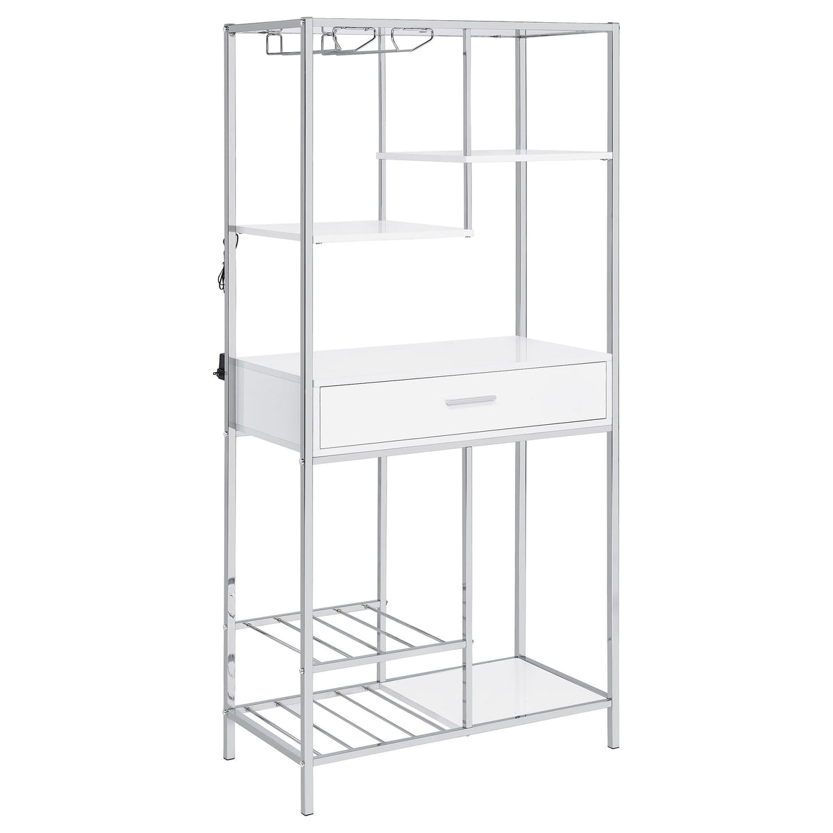 Draper - 5 Shelf LED Wine Cabinet With Pull Out Drawer - Gloss White