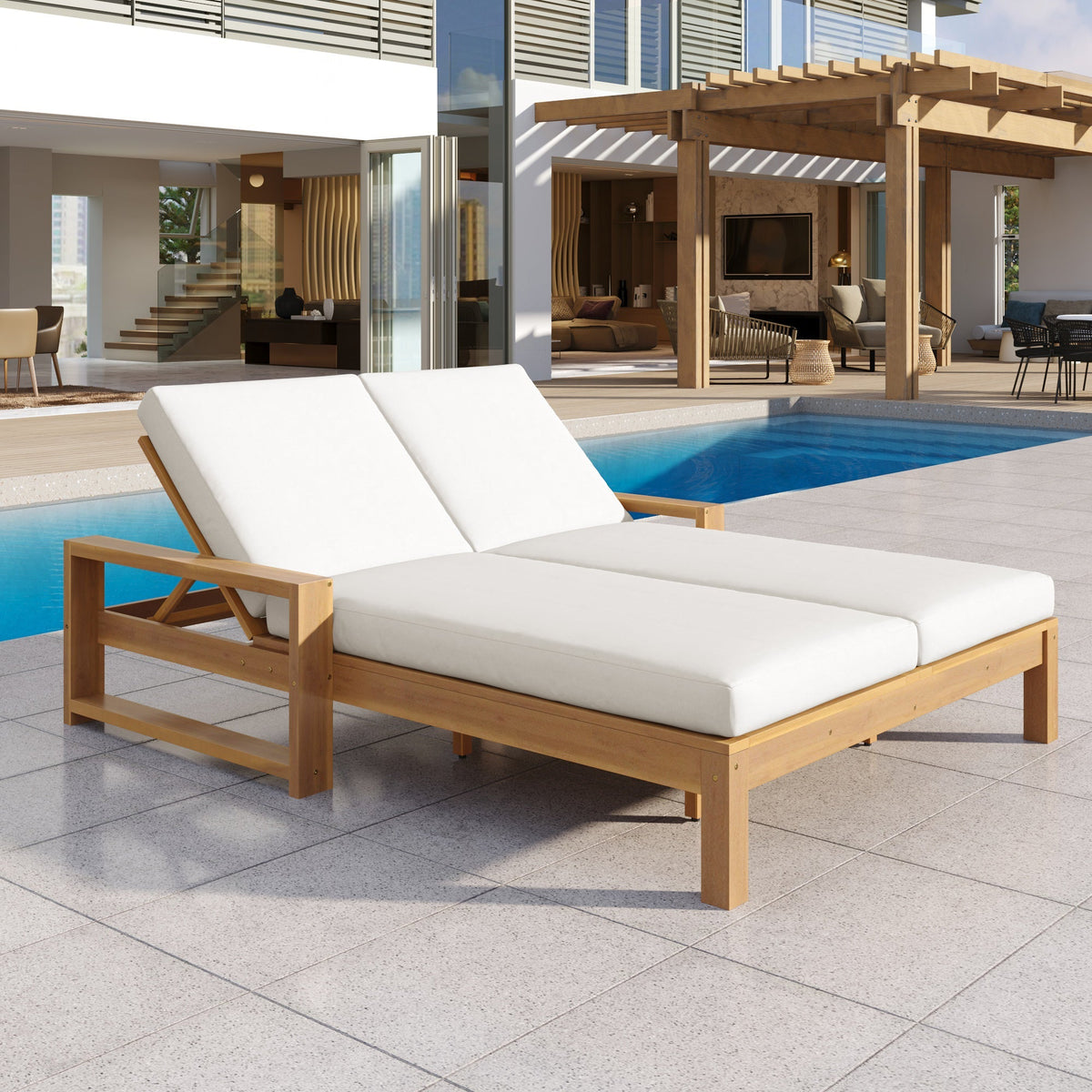 TREXM Outdoor Double Lounge Chair with 5-Position Adjustable Backrest
