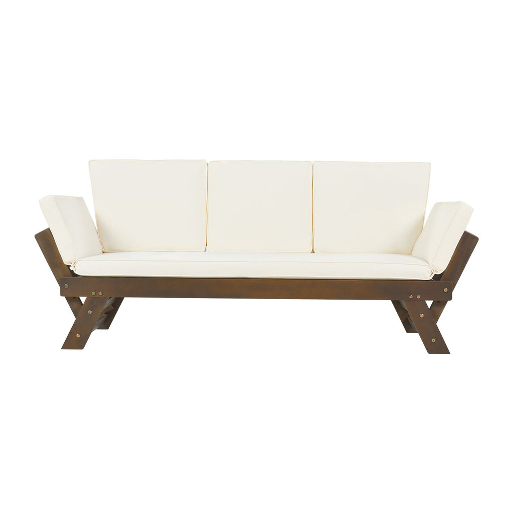 TOPMAX Outdoor Adjustable Patio Wooden Daybed Sofa Chaise Lounge
