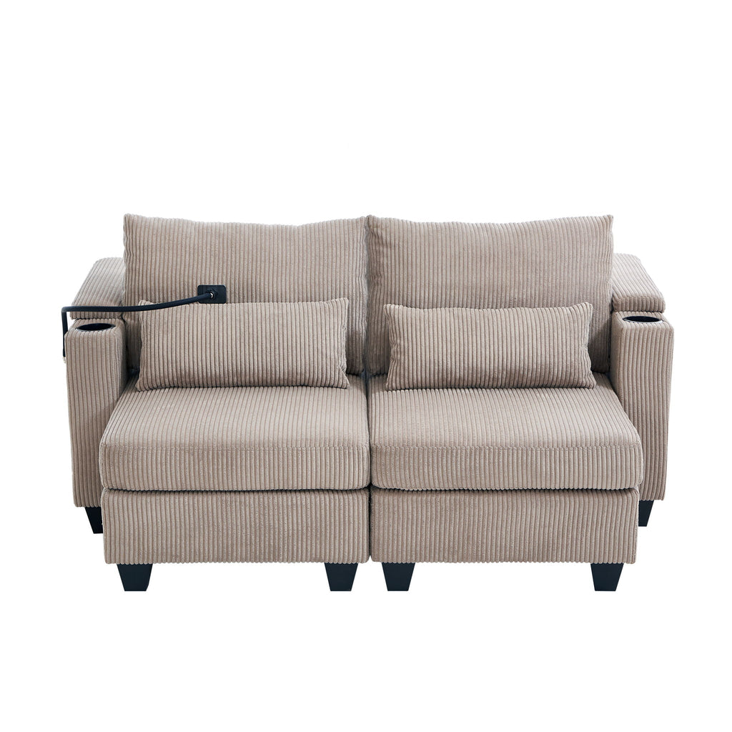 Convertible Chaise Lounge Sofa Chair With USB Ports, Cup Holders, Phone Holder And Storage