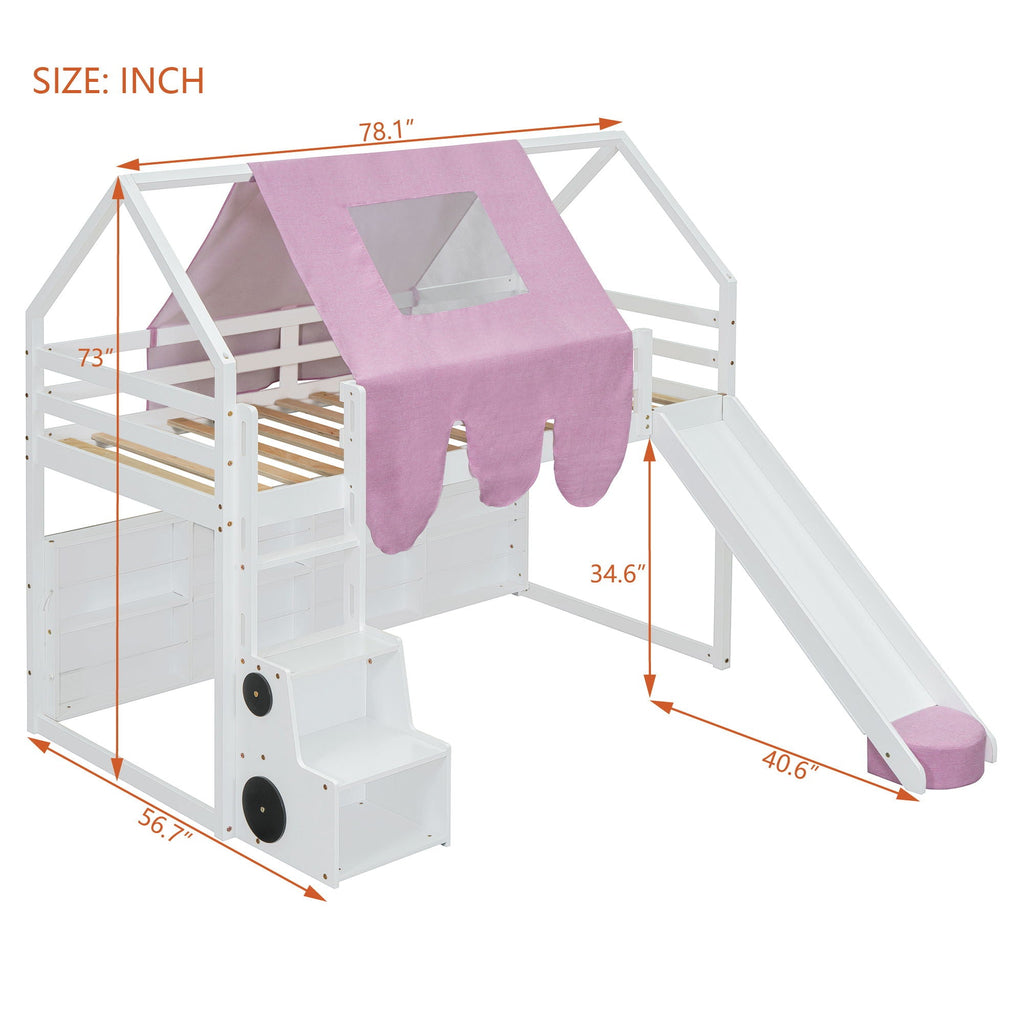Loft Bed With House Shaped Frame And Tent