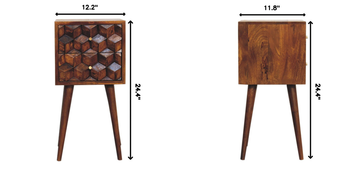 Mini Cube Carved 2 Drawer Nightstand