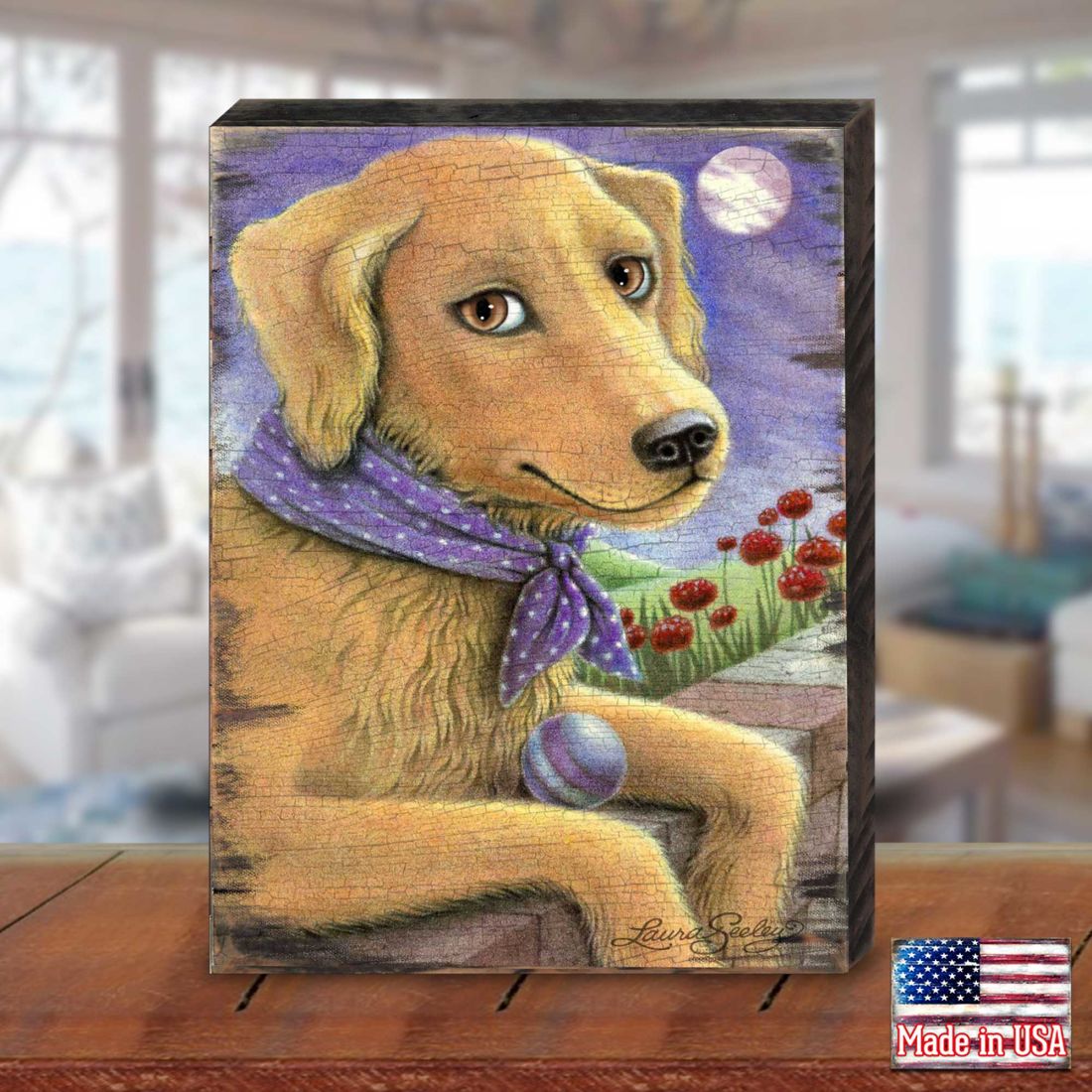 Flowers Fetch & Fun Wooden Wall Art by Laura Seeley - Pets Dog and Cats Decor - 8511111B