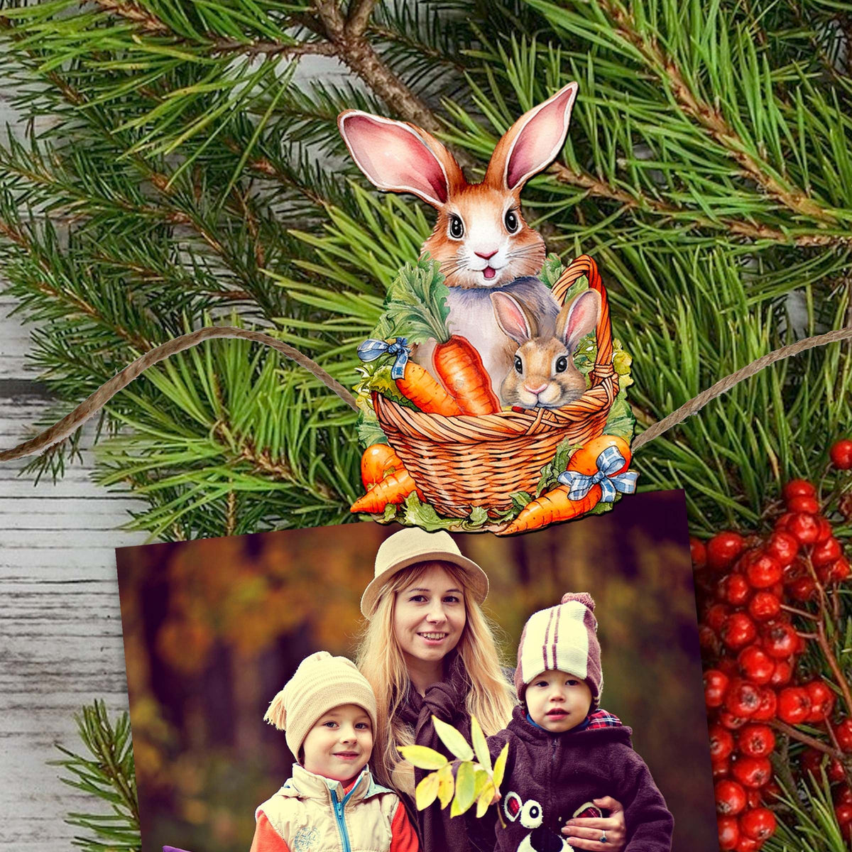 Eggs and Bunnies Clip-On Eco Wood Decorative Ornaments Set of 3 by G. Debrekht - Easter Decor - 8091057C-S3