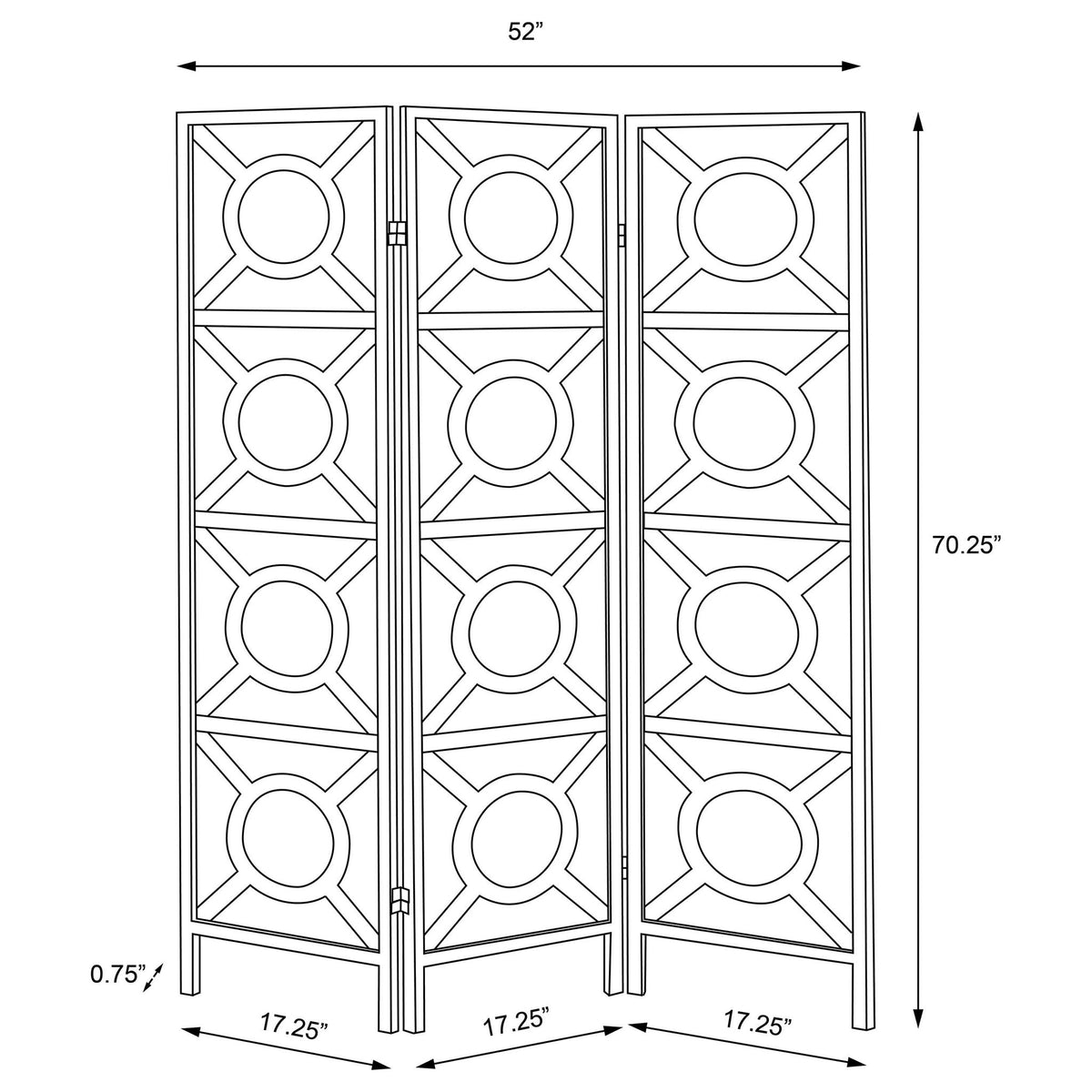 Circle Pattern 3 Panel Folding Screen - Brown