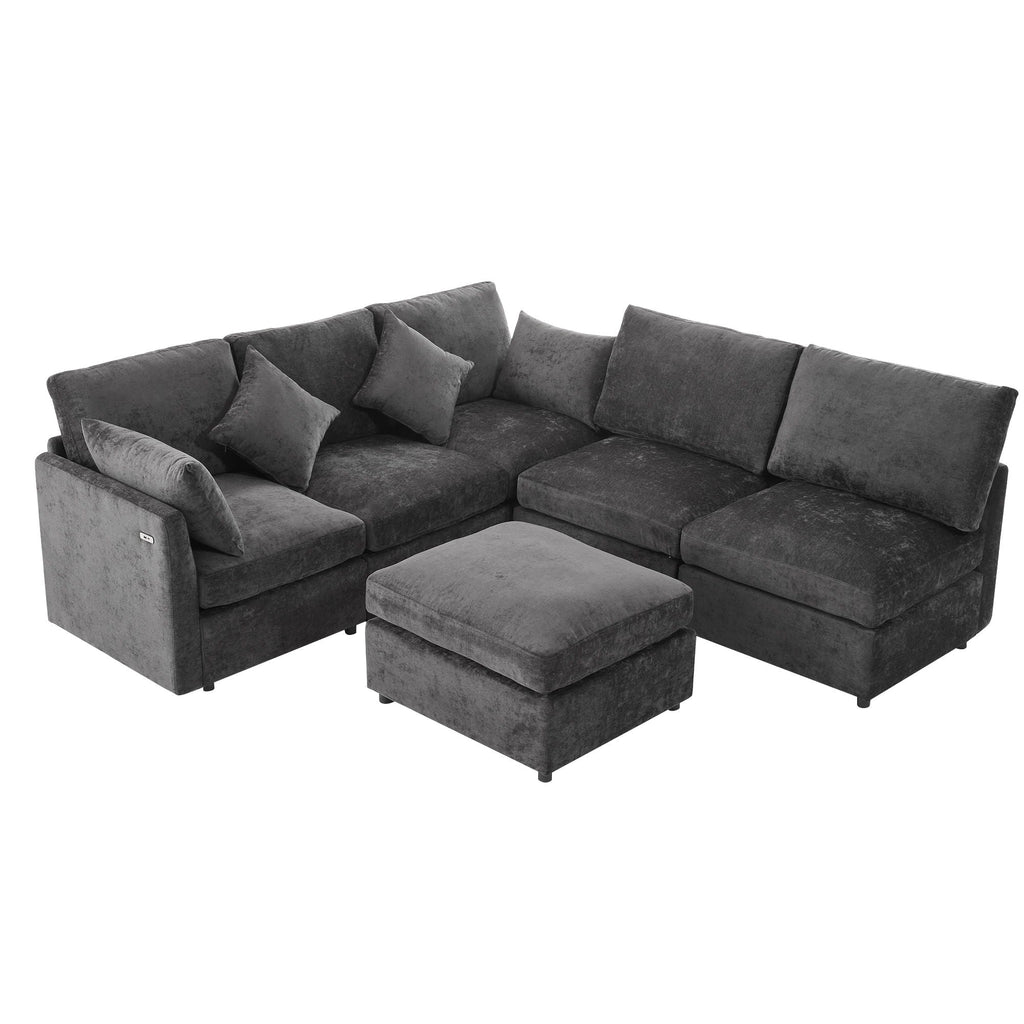 Sectional Sofa Modular U-Shaped With Ottoman & USB Ports