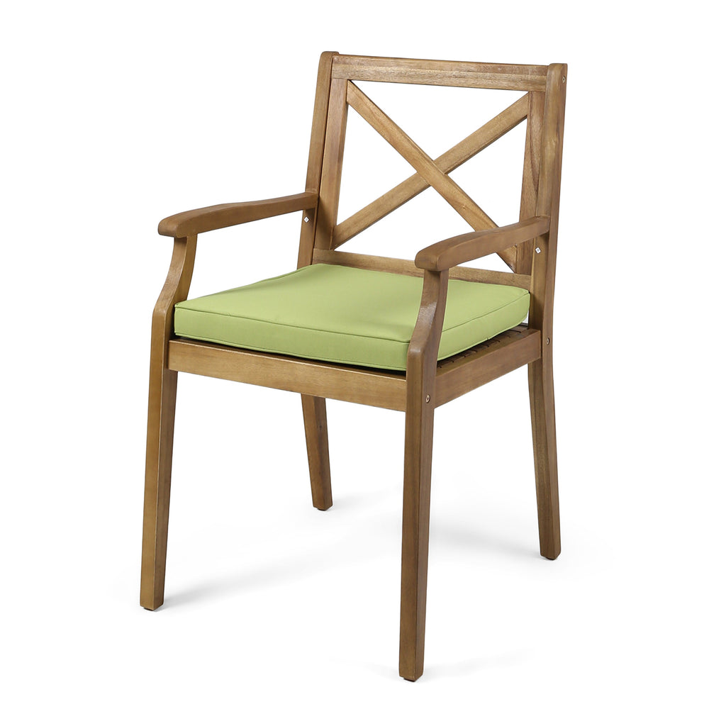 7 Pieces Acacia Wood Outdoor Dining Set with Green Cushions