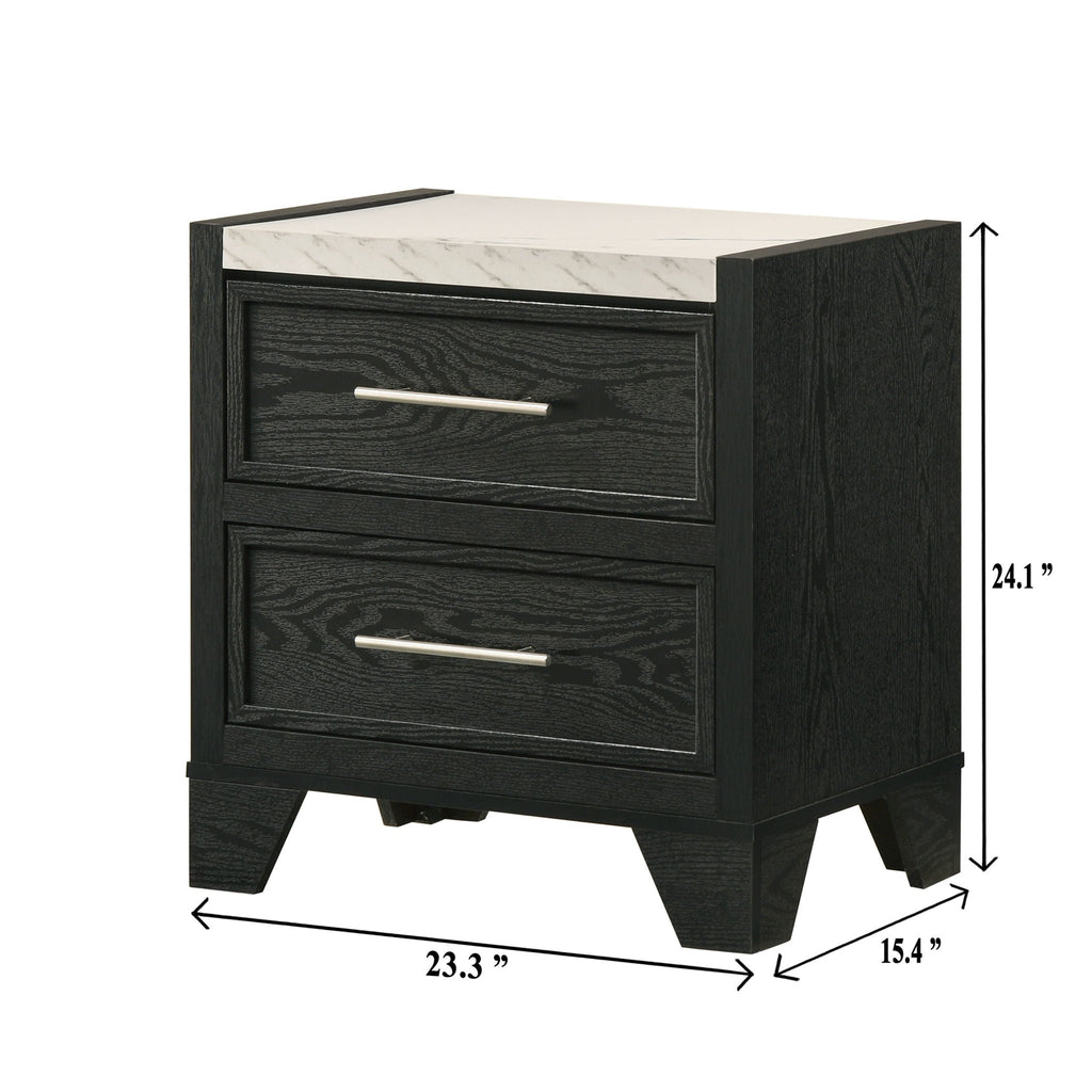 2 Drawers Nightstand - Black / White