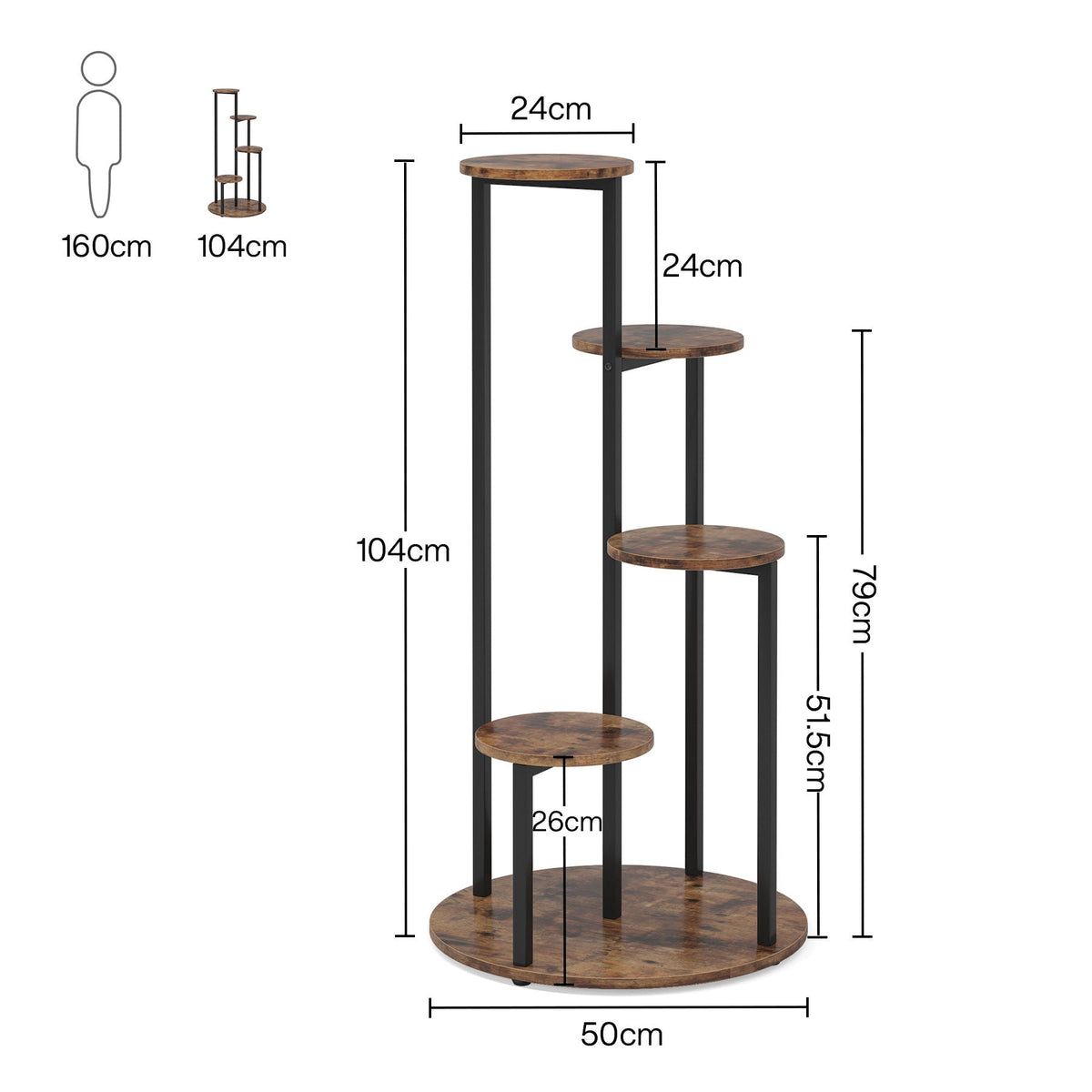 4 Tier Corner Plant Stand For Balcony, Garden & Patio - Rustic Brown