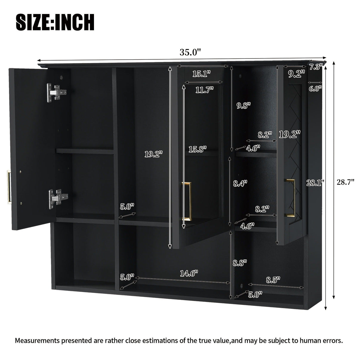 Modern Wall Mounted Medicine Cabinet with Adjustable Shelves and Soft Close Doors