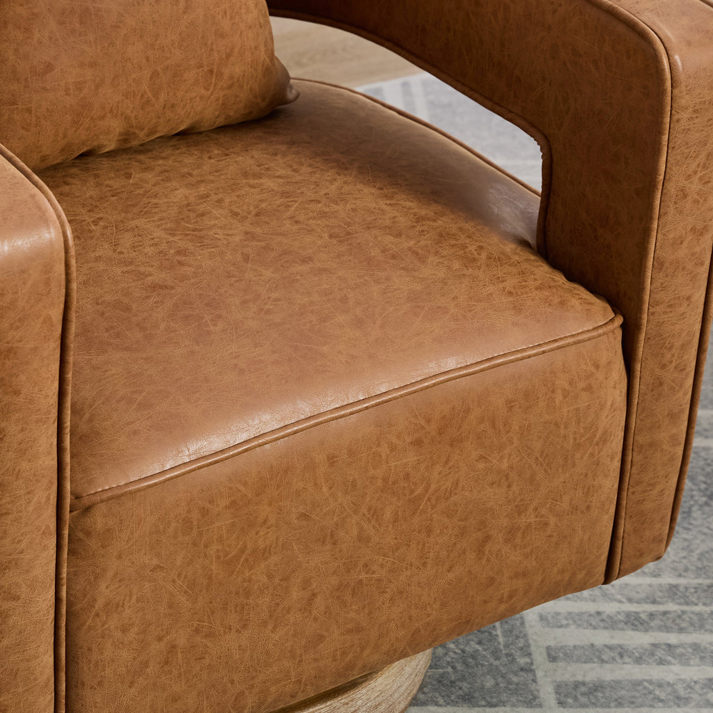 28.9"W Swivel Accent Open Back Barrel Chair in Brown PU
