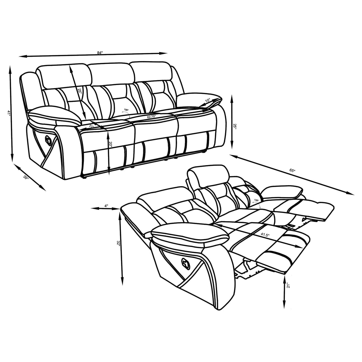 Orson - 2 Piece Reclining Living Room Set In Microfiber With Manual Reclining And Storage Features - Gray