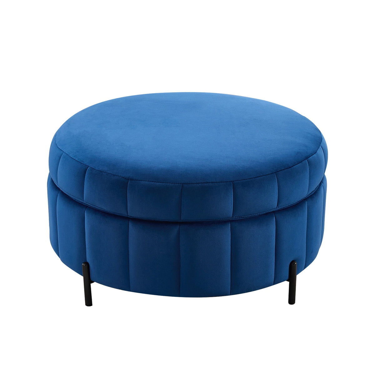 Upholstered Round Ottoman With Reversible Lid, Channel Tufted Pumpkin Shape