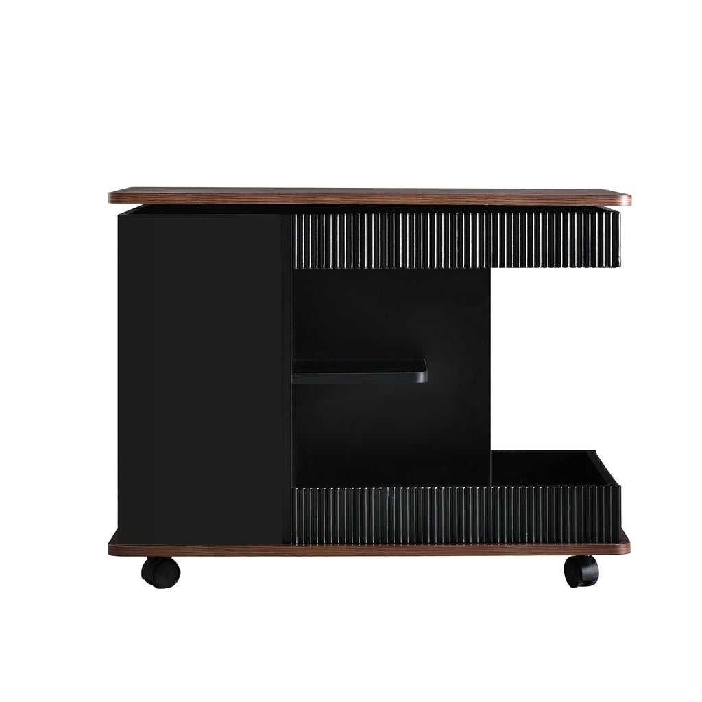 Adjustable End Table With Wheels, 360°Rotating Top And Storage Space