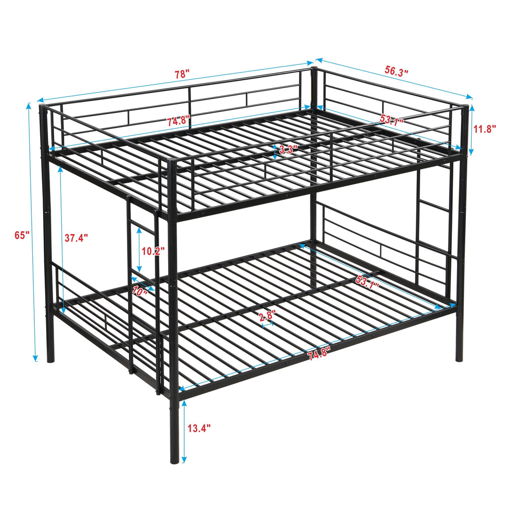Modern Metal Bunk Bed, Full Over Full, No Box Spring Needed - Black