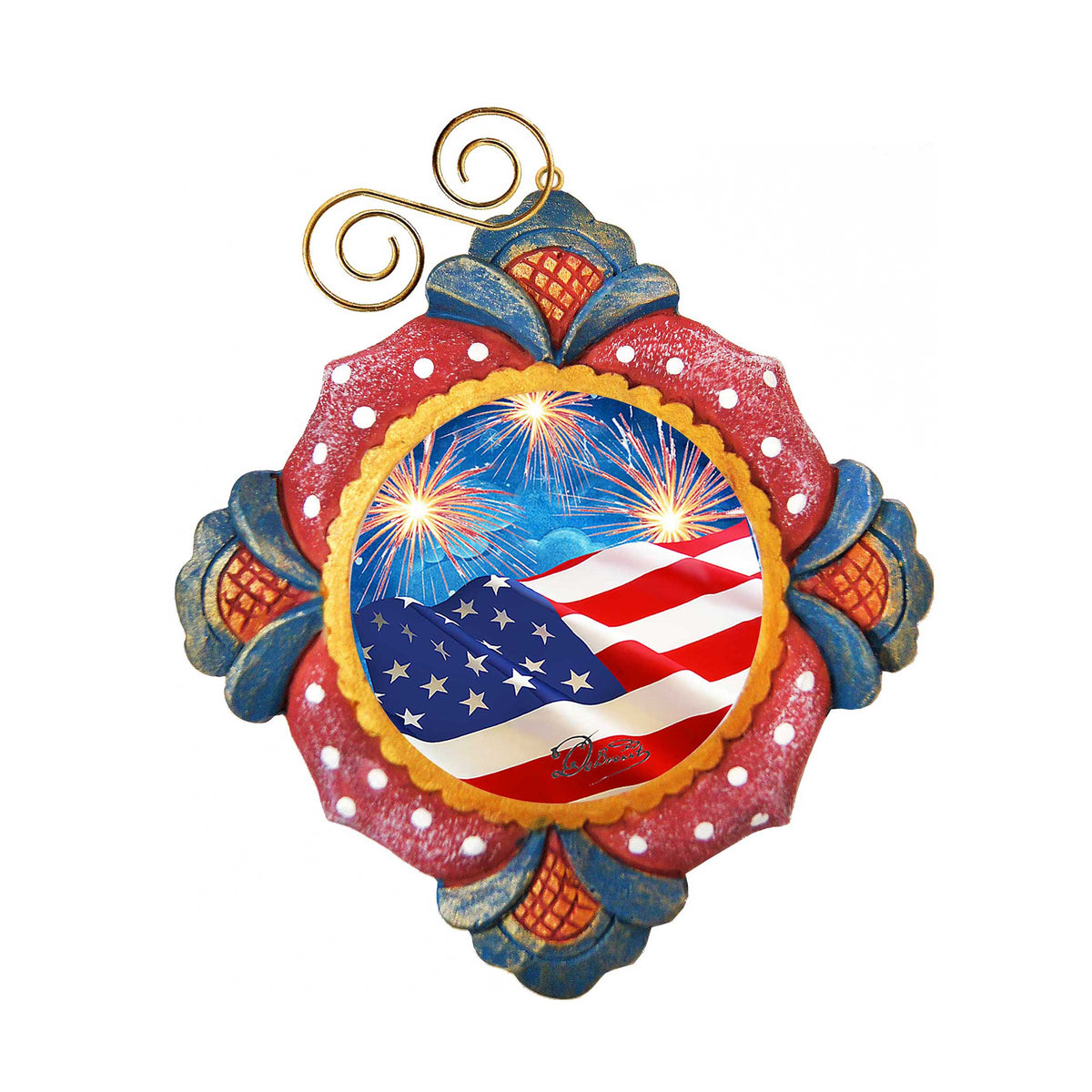 Patriotic Fireworks Sculpted Hand-Painted Christmas Ornament by G. DeBrekht - American Christmas Decor - 6103403
