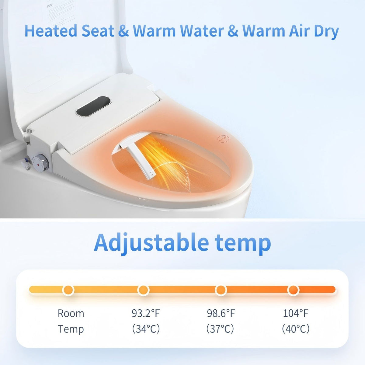 Smart Bidet Toilet Seat & Side Knob Adjustable Heated Seat With Water Temperature And Pressure Adjustment Portable Bidet - White