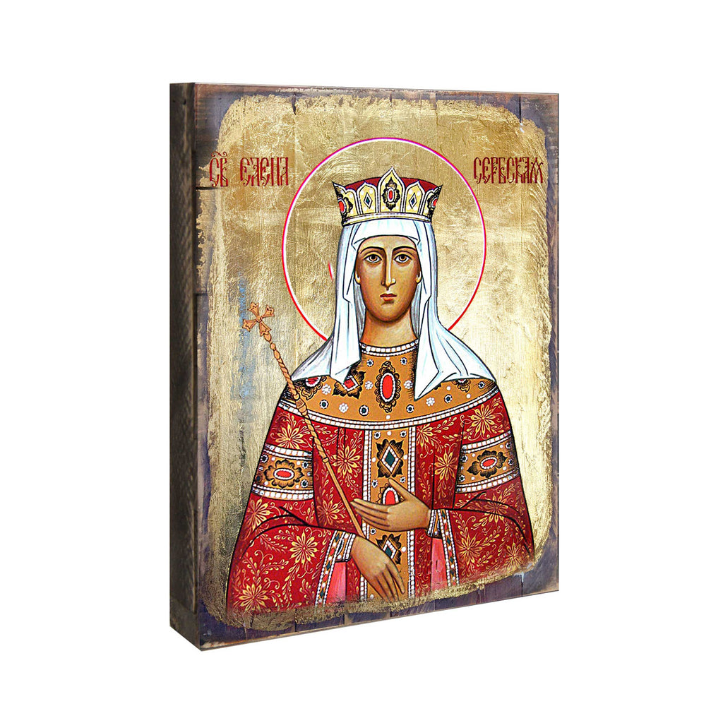 Saint Elena Wooden Gold Plated Religious Orthodox Sacred Icon - Inspirational Icon Decor - 85061