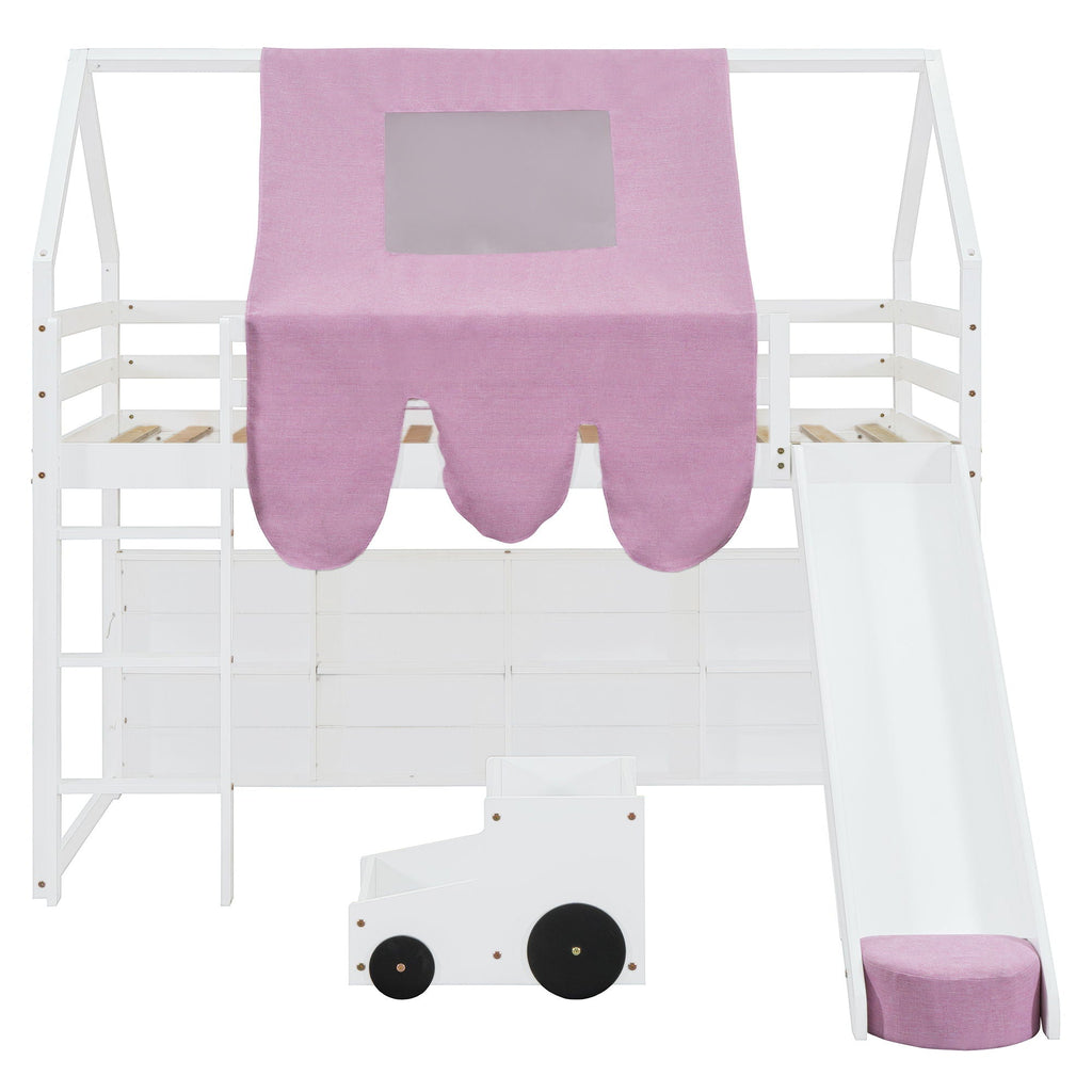 Loft Bed With House Shaped Frame And Tent