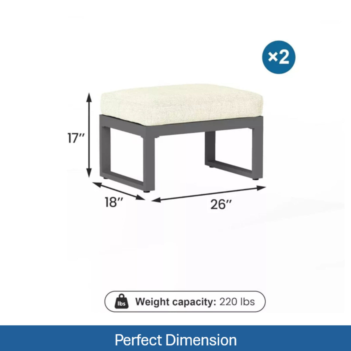 Patio All-Weather Ottomans With Thick Cushions (Set of 2)