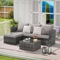 2 Pieces Patio Furniture Set with Woven Sectional and Ottoman