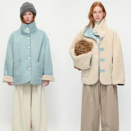 Sea Salt Cream Cup A Heavyweight Dual Wear Designshearling Suede Windproof Coat
