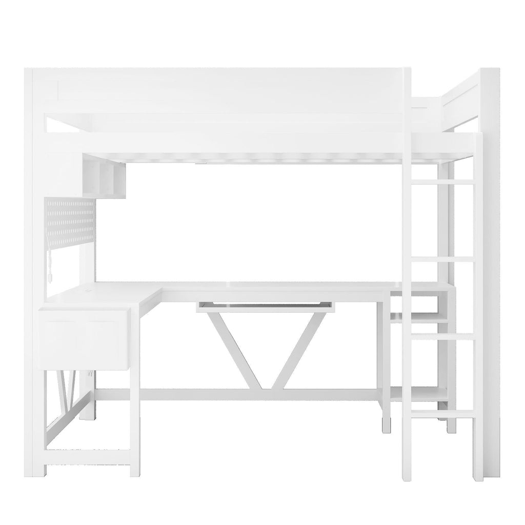 Gaming Loft Bed With Desk, Storage Shelves, LED And Charging Station