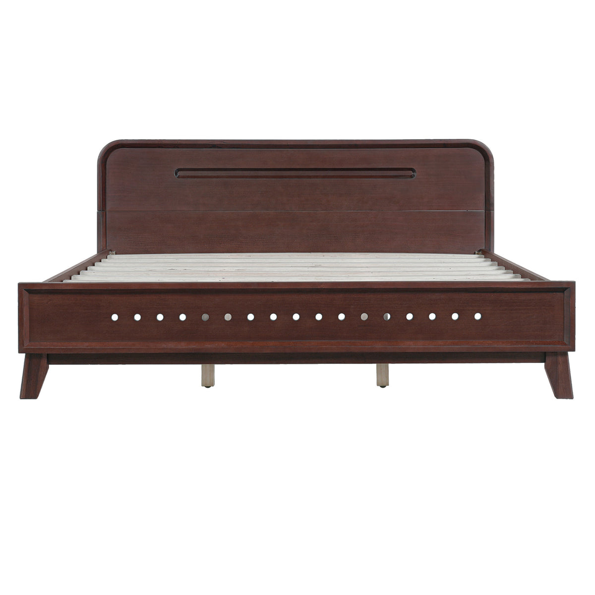 Pine Solid Wood Queen Size Bed, Dark Walnut