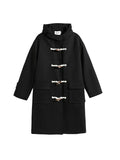Long Black Toggle Button Wool Coat Women's Woolen Coat