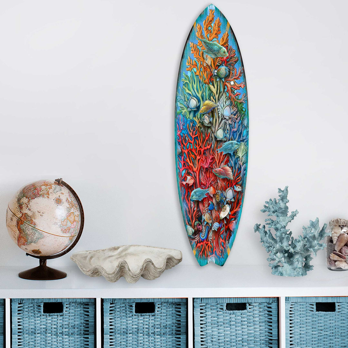 Surfboard Coastal Wall Art - Underwater Life Wall Art by G. DeBrekht - Coastal Holiday Decor - 8490135HS