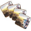 Beach Boat Coastal Wooden Cork Coasters Gift Set of 4 by Nature Wonders - Coastal Sea-Life Decor - 95271C-S4