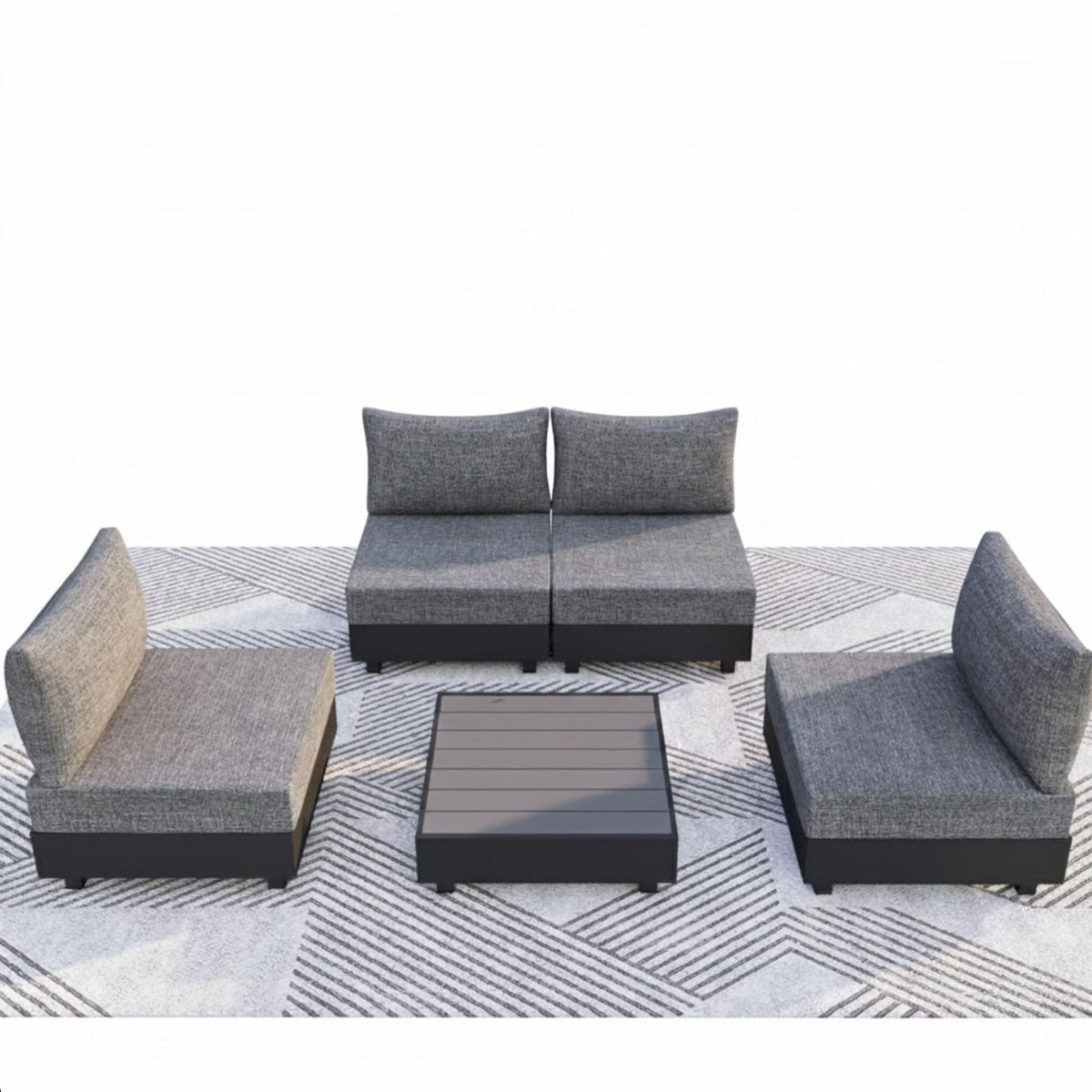 Patio Sectional Set With Modular Armless Chairs And Coffee Table - Gray