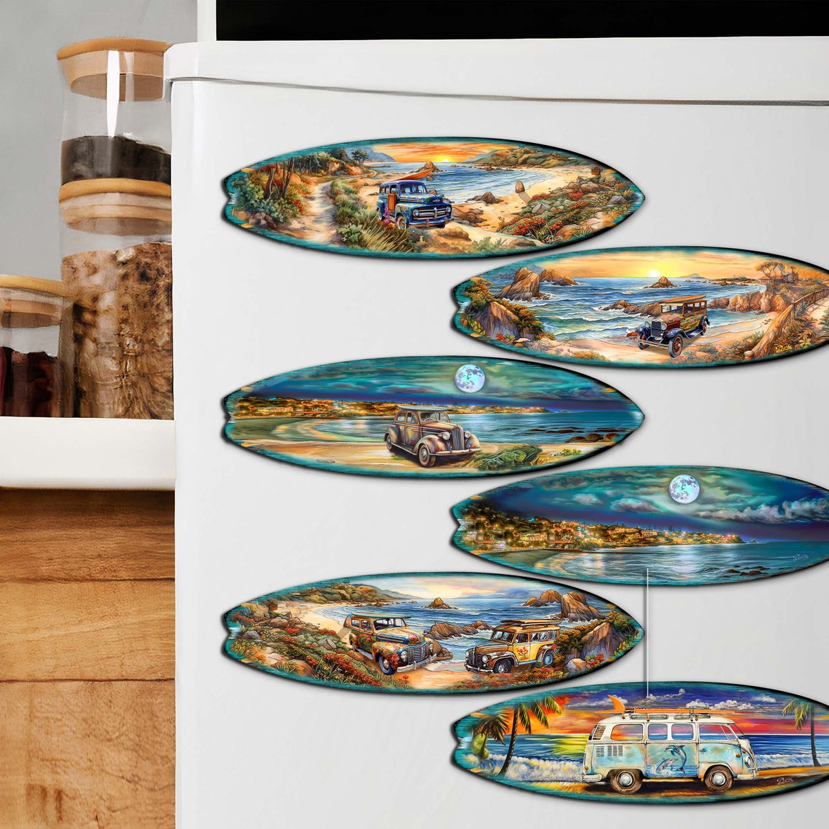Ocean View Surfboards Decorative Eco Wood Magnets Set of 6 by G. Debrekht - Coastal Decor - 8090068G-S6
