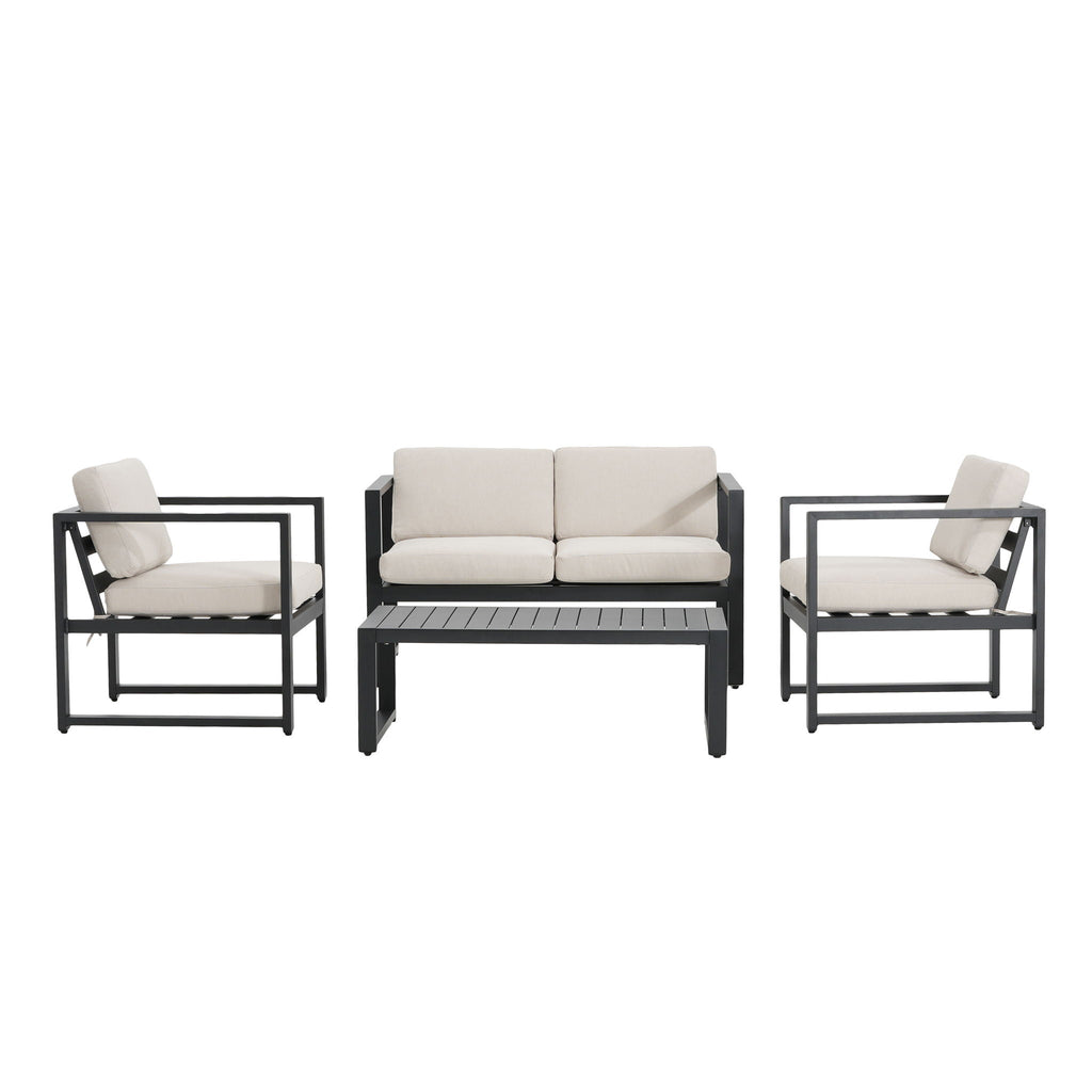 Navan 4-Piece Outdoor Chat Set - Black / Beige