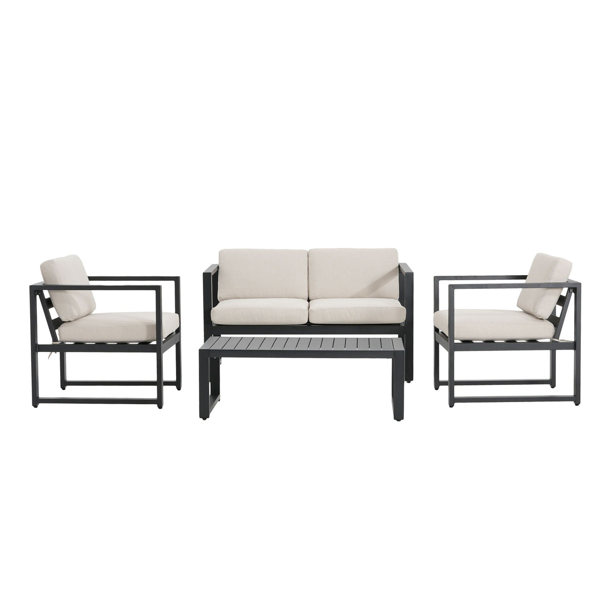 Navan 4-Piece Outdoor Chat Set - Black / Beige