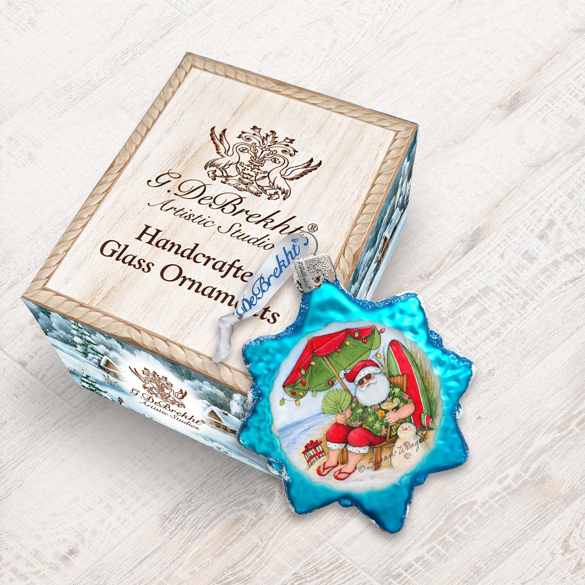 Santa on the Beach Mercury Glass Ornaments by Susan Winget - Christmas Decor - 776038-SW