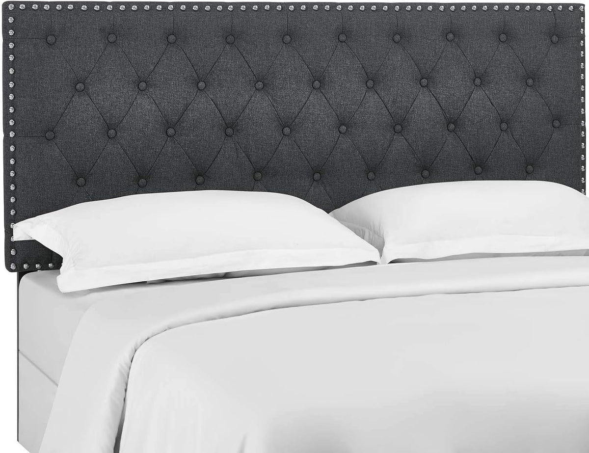 Helena Tufted Button Fabric Upholstered Full/Queen Headboard with Nailhead Trim in Gray