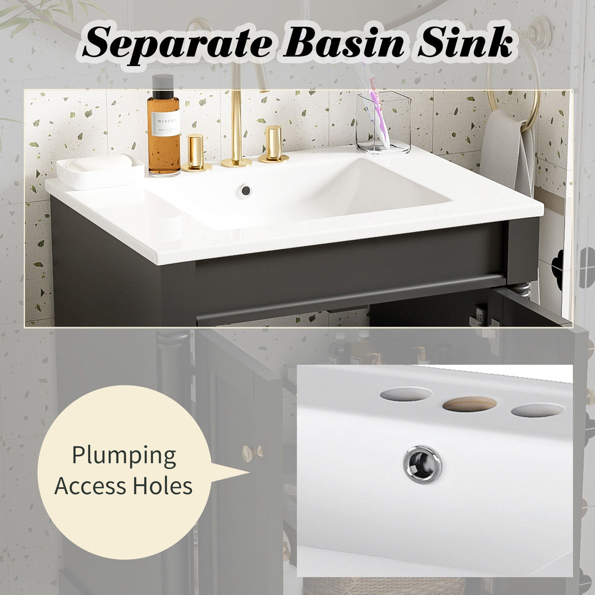 Bathroom Vanity With Top Sink, 2 Tier Storage Cabinet